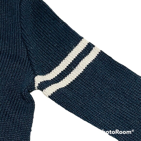 Abercrombie & Fitch Cardigan Women's Medium Navy Blue Preppy Letterman Sweater - Picture 2 of 4